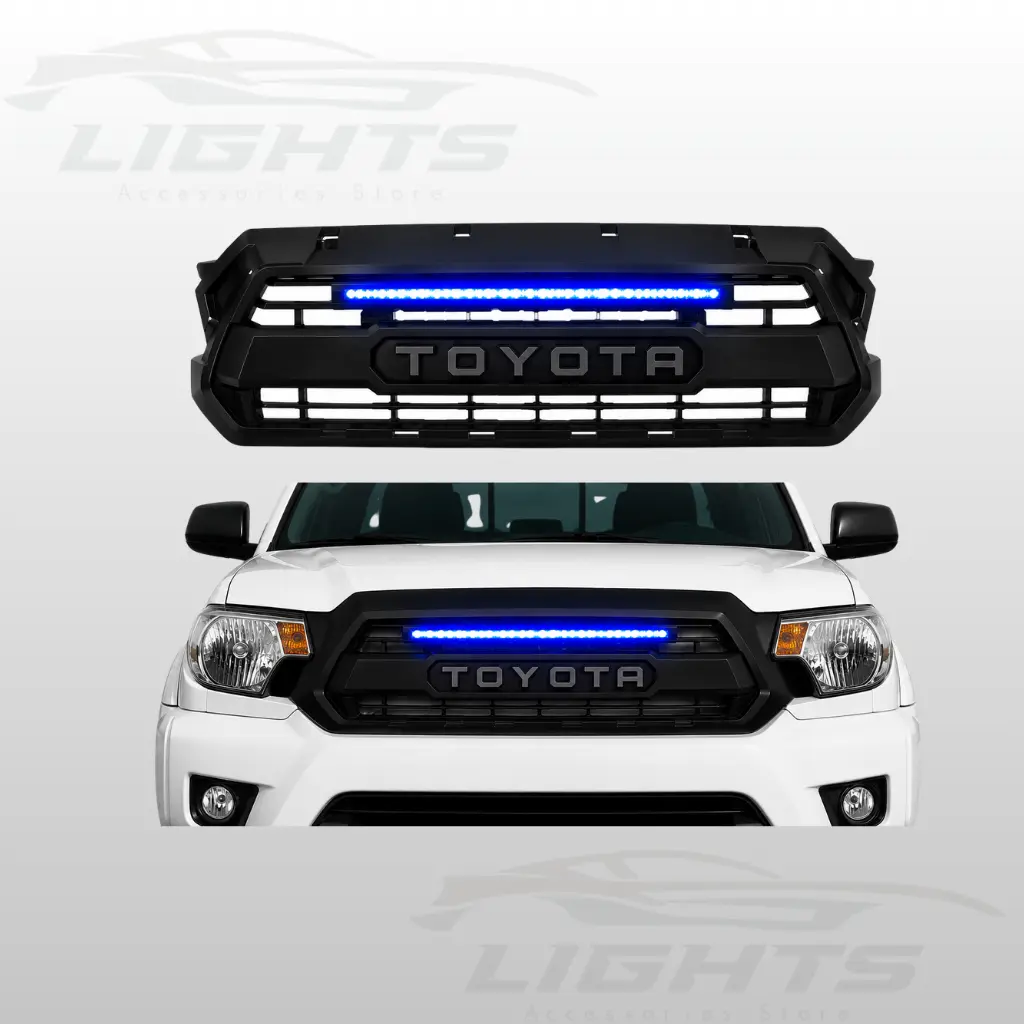 Parrilla frontal con barra LED azul compatible con Toyota Tacoma 2012-2015