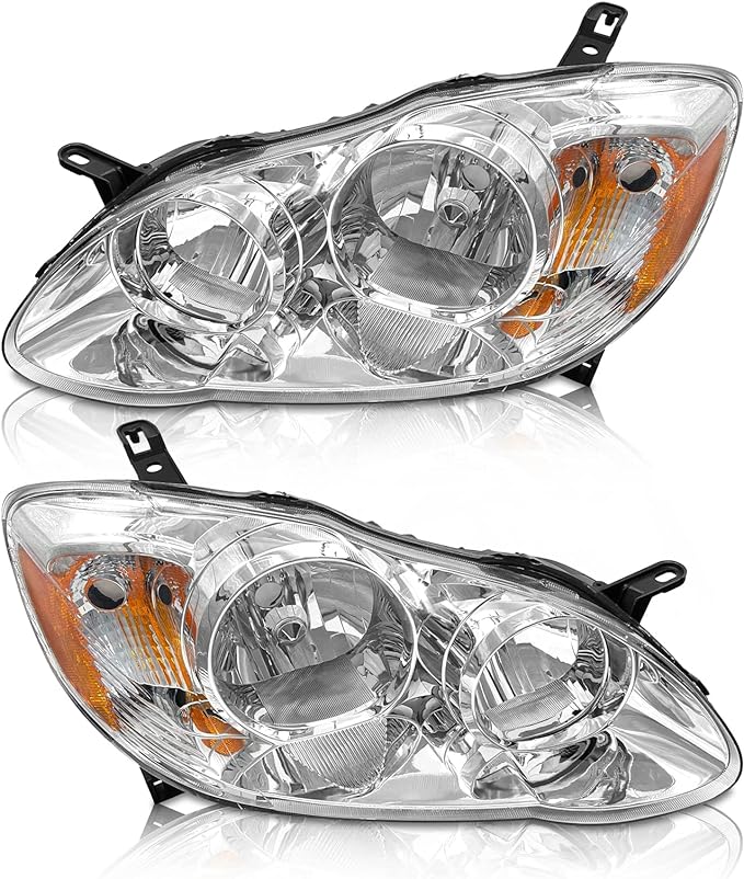 Conjunto de focos de carcasa cromada ámbar reflector lente transparente, compatibles con Toyota Corolla 2003-2008.