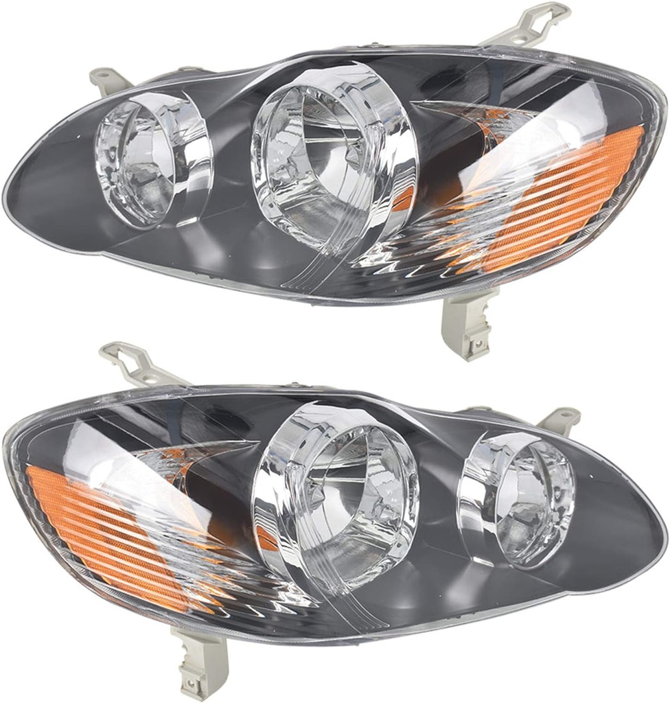 Conjunto de focos delanteros compatibles con Toyota Corolla 2003 2004 2005 2006 2007 2008, carcasa negra, reflector ámbar.