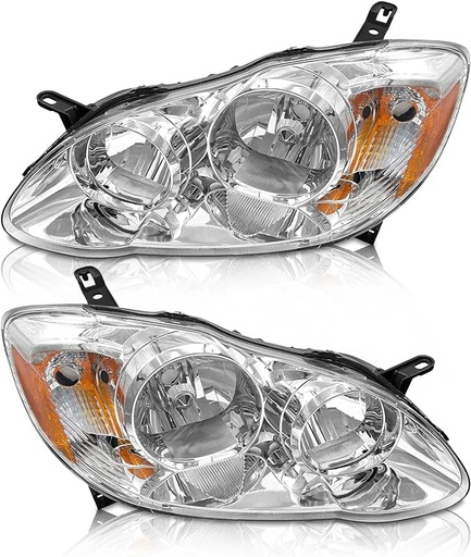 [TY-Corolla-03-08-01] Conjunto de focos de carcasa cromada ámbar reflector lente transparente, compatibles con Toyota Corolla 2003-2008.